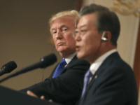 President Donald Trump, left, listens to South Korean President Moon Jae-in during a joint news conference at the Blue House in Seoul, South Korea, Tuesday, Nov. 7, 2017. President Donald Trump, on his first day on the Korean peninsula, signaled a willingness to negotiate with North Korea to end its nuclear weapons program, urging Pyongyang to "come to the table" and "make a deal." (AP Photo/Andrew Harnik)