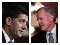 Collage of Paul Ryan and Mark Meadows staring
