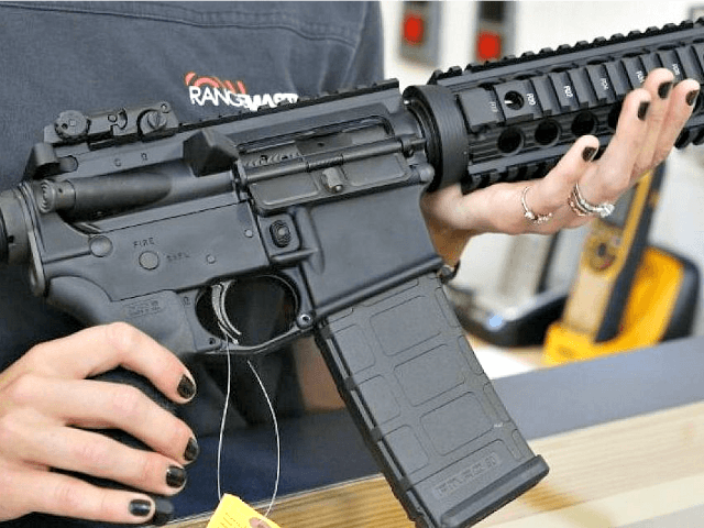 Woman Holds AR-15 Rifle