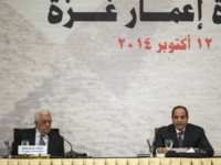 Palestinian president Mahmud Abbas and Egyptian President Abdel Fattah al-Sisi attend the opening session of the Gaza Donor Conference in Cairo on October 12, 2014, aimed at helping the Gaza Strip pummelled by the 50-day war between Israel and Hamas militants earlier this year. Some 50 countries are to attend the talks, with Palestinians hoping for $4 billion in global pledges, despite wariness from donors that without a full peace treaty with Israel they may just be pouring money down the drain. AFP PHOTO / KHALED DESOUKI (Photo credit should read KHALED DESOUKI/AFP/Getty Images)