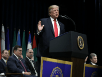 President Donald Trump speaks during the FBI National Academy graduation ceremony, Friday, Dec. 15, 2017, in Quantico, Va. “The President of the United States has your back 100 percent,” Trump told graduates, saying law enforcement officers need to be supported. “I will fight for you and I will never, ever, let you down.” (AP Photo/Evan Vucci)