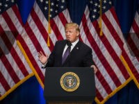 U.S. President Donald Trump speaks during a national security strategy speech at the Ronald Reagan Building in Washington, D.C., U.S., on Monday, Dec. 18, 2017. The national security strategy, a document mandated by Congress, will describe the Trump administration's approach to a range of global challenges including North Korea's nuclear program, international terrorism, Russian aggression and China's rising influence. Photographer: Zach Gibson/Bloomberg via Getty Images