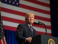 US President Donald Trump speaks about his administration's National Security Strategy at the Ronald Reagan Building and International Trade Center in Washington, DC, December 18, 2017. President Donald Trump rolled out his first 'National Security Strategy', a combative document designed to put meat on the bones of his 'America First' sloganeering. / AFP PHOTO / SAUL LOEB (Photo credit should read SAUL LOEB/AFP/Getty Images)
