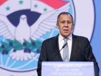 SOCHI, RUSSIA JANUARY 30, 2018: Russia's Foreign Minister Sergei Lavrov makes a speech at the Syrian National Dialogue Congress opening ceremony at the Main Media Centre of the Olympic Park. Valery Sharifulin/TASS Host Photo Agency (Photo by Valery Sharifulin\TASS via Getty Images)