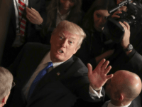 President Donald Trump looks up at the gallery as he leaves after the State of the Union address to a joint session of Congress on Capitol Hill in Washington, Tuesday, Jan. 30, 2018. (AP Photo/Pablo Martinez Monsivais)