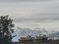 Turkish tanks are parked near the border with Syria on January 24, 2018