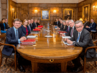 AYLESBURY, ENGLAND - FEBRUARY 22: In this handout photo supplied by Prime Minister's Press Office Prime Minister Theresa May poses with members of the EUXT (SN) sub-Committee on February 22, 2018 in Aylesbury, England.Theresa May took members of the EUXT (SN) sub-Committee away to her official country residence to try and reach an agreement on what the future relationship with the EU should be after Brexit. (Photo by Prime Minister's Press Office via Getty Images)