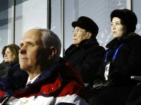 Kim Yo Jong, top right, sister of North Korean leader Kim Jong Un, sits alongside Kim Yong Nam, president of the Presidium of North Korean Parliament, and behind U.S. Vice President Mike Pence as she watches the opening ceremony of the 2018 Winter Olympics in Pyeongchang, South Korea, Friday, Feb. 9, 2018. (AP Photo/Patrick Semansky, Pool)