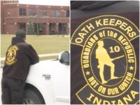 Mark Cowan, an army veteran and Oath Keeper, stands outside an Indiana school and will do say, he says, to protect the school with an AR-15 and handgun until additional security is in place.