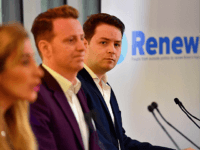 (L-R) Renew Party principals Sandra Khadhouri, James Clarke and James Torrance attend the launch of the 'Renew' anti-Brexit political party in London on February 19, 2018. A new anti-Brexit centrist political party held its official launch in London on February 19, one of several initiatives by pro-European Union campaigners drawing hope from a perceived shift in the British public's mood. / AFP PHOTO / BEN STANSALL (Photo credit should read BEN STANSALL/AFP/Getty Images)