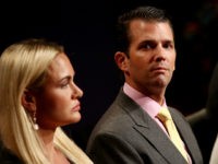 LAS VEGAS, NV - OCTOBER 19: Donald Trump Jr. and his wife Vanessa Trump wait for the start of the third U.S. presidential debate at the Thomas & Mack Center on October 19, 2016 in Las Vegas, Nevada. Tonight is the final debate ahead of Election Day on November 8. (Photo by Win McNamee/Getty Images)