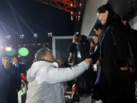 South Korean President Moon Jae-in shakes hands with Kim Yo Jong, Kim Jong Un's younger sister, during Opening Ceremonies. (Kim Ju-sung/Yonhap/AP)