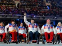 This photo taken March 16, 2014 shows Russia's delegation attending the Closing Ceremony of the XI Paralympic Olympic games at the Fisht Olympic Stadium near Sochi