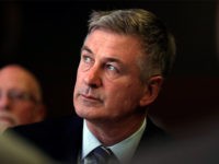 Actor Alec Baldwin waits to speak during the Iowa Democratic Party's Fall Gala, Monday, Nov. 27, 2017, in Des Moines, Iowa. (AP Photo/Charlie Neibergall)