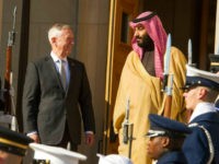 Defense Secretary Jim Mattis welcomes Saudi Crown Prince Mohammed bin Salman to the Pentagon with an Honor Cordon, in Washington, Thursday, March 22, 2018. (AP Photo/Cliff Owen)