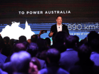 Elon Musk during his presention during Tesla Powerpack Launch Event at Hornsdale Wind Farm on September 29, 2017 in Adelaide, Australia. Tesla will build the world's largest lithium ion battery after coming to an agreement with the South Australian government. The Powerpack project will be capable of an output of 100 megawatts (MW) of power at a time and the huge battery will be able to store 129 megawatt hours (MWh) of energy. Tesla CEO Elon Musk has promised to build the Powerpack in 100 days, or he will deliver it for free. (Photo by Mark Brake/Getty Images)