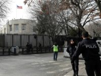 Police stand guard outside the US embassy in Ankara, on March 5, 2018,after the embassy was closed over a "security threat"Turkish police detained four Iraqis suspected of planning an attack on the embassy