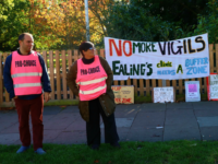 LONDON, ENGLAND - OCTOBER 27: Placards and banners in support of a Public Space Protection Order are placed outside the Marie Stopes Abortion Clinic by a pro-choice group on October 27, 2017 in London, England. Earlier this month, Ealing councillors voted in favour of enforcing a Public Space Protection Order (PSPO) to prevent anti-abortion groups from gathering outside the Marie Stopes clinic. Today mark's the 50th anniversary of the UK's abortion act. (Photo by Dan Kitwood/Getty Images)