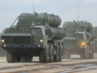 MOSCOW REGION, RUSSIA - APRIL 5, 2017: S-300 long range surface-to-air missile systems seen at Alabino Range during a rehearsal for the upcoming 9 May military parade marking the 72nd anniversary of the victory over Nazi Germany in World War II. Valery Sharifulin/TASS (Photo by Valery SharifulinTASS via Getty Images)
