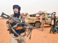 Movement for the Salvation of Azawad militants patrol along the Mali-Niger border on February 3, 2018