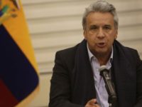 Ecuador's President Lenin Moreno talks during a news conference about the kidnapped journalists of Ecuador's El Comercio, in Quito, Ecuador, Thursday, April 12, 2018. Moreno said it is highly likely that three press workers kidnapped along the conflictive border with Colombia were killed and gave their captors 12 hours to demonstrate they remain alive before he orders a major military operation against them. (AP Photo/Dolores Ochoa)