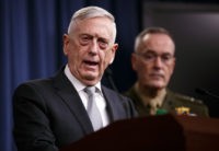 APTOPIX US Syria Jim Mattis, Joseph Dunford Defense Secretary Jim Mattis, joined by Joint Chiefs Chairman Gen. Joseph Dunford, speaks at the Pentagon, Friday, April 13, 2018, on the U.S. military response, along with France and Britain, to Syria's chemical weapon attack on April 7. (AP Photo/Carolyn Kaster) Jim Mattis, Joseph Dunford