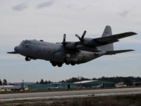 MONTE REAL, PORTUGAL - FEBRUARY 06: US Air Force C-130 takes off at Monte Real Air Force Base during Real Thaw 2018 exercise on February 06, 2018 in Monte Real, Portugal. Real Thaw 2018 (RT18) is a Portuguese Air Force led live-fly exercise to evaluate and certify their operational capability being conducted at Monte Real Air Force from January 29 to February 09. The tenth edition of RT18 features 35 aircraft and 1500 personnel from the Portuguese Air Force, Army and Navy and military forces from Denmark, France, Netherlands, Spain, the United States of America and NATO. (Photo by Horacio Villalobos - Corbis/Corbis via Getty Images)
