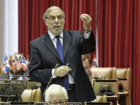 Assemblyman Dov Hikind, D-Brooklyn, speaks to members of the New York state Assembly prior to a vote on a emergency budget extension in place of the state budget in the Assembly Chamber at the state Capitol on Monday, April 3, 2017, in Albany, N.Y. (AP Photo/Hans Pennink)