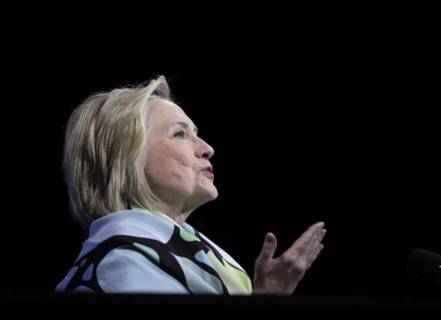 Former Secretary of State and former Democratic Presidential candidate Hillary Clinton speaks during the New York state Democratic convention, Wednesday, May 23, 2018, in Hempstead, N.Y. (AP Photo/Julie Jacobson)