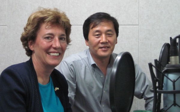 Free North Korea Radio founder and defector Kim Seong Min with Suzanne Scholte just before a broadcast. Free North Korea Radio broadcasts news and information about the Kim regime that is banned in North Korea.