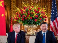 Trump-Xi-China-USA-flags-Getty US President Donald Trump (L) sits with Chinese President Xi Jinping (R) during a bilateral meeting at the Mar-a-Lago estate in West Palm Beach, Florida, on April 6, 2017. / AFP PHOTO / JIM WATSON (Photo credit should read JIM WATSON/AFP/Getty Images)
