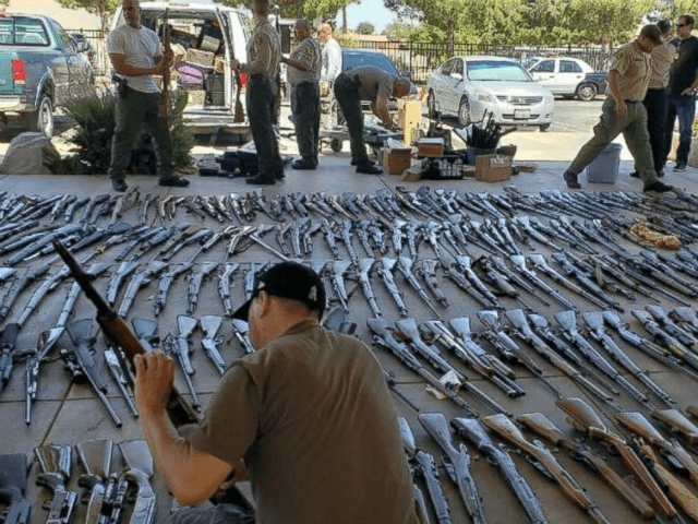 Los Angeles County Sheriff's Department seized 553 guns from a convicted felon in Agua Dulce, Calif., last week.