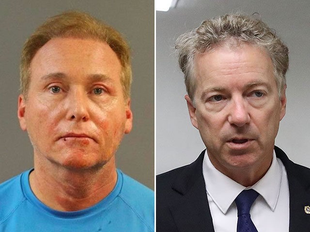Sen. Rand Paul (R-KY) and the mugshot of Rene Bouchard, his neighbor who allegedly attacked the senator and broke his ribs.