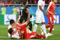Serbia's Aleksandar Mitrovic appeals for a penalty in the World Cup E game against Switzerland