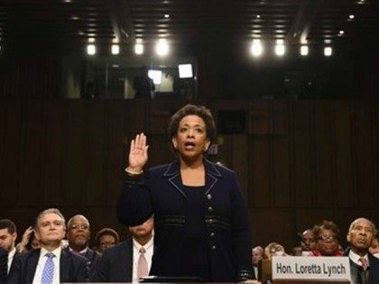 Loretta Lynch is sworn in for testimony to the Senate Judiciary Committee, Jan. 28, 2015.