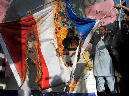 Pakistan protesters burn the French flag (AP)