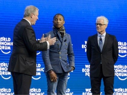 US singer Pharrell Williams, Live Earth founder Kevin Wall and former US Vice President Al Gore at the World Economic Forum