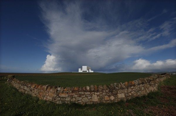 A dry stone wall surrounds a field outside Torness Power Station in Dunbar, Scotland