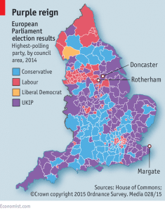  The Economist broke down who won each council area at the last Euroopean elections.