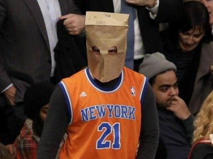 Knicks Fan Bag Over Head UPI