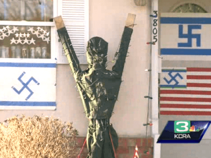 Swastika display in Sacramento (Screenshot / KCRA)