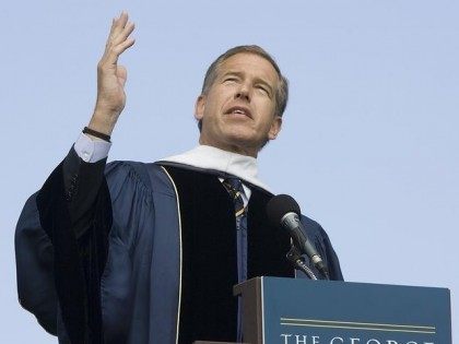 NBC News anchor Brian Williams delivers remarks after receiving an honorary doctorate in h