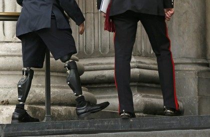 An injured Serviceman attends the Service of Remembrance at St Paul's Cathedral