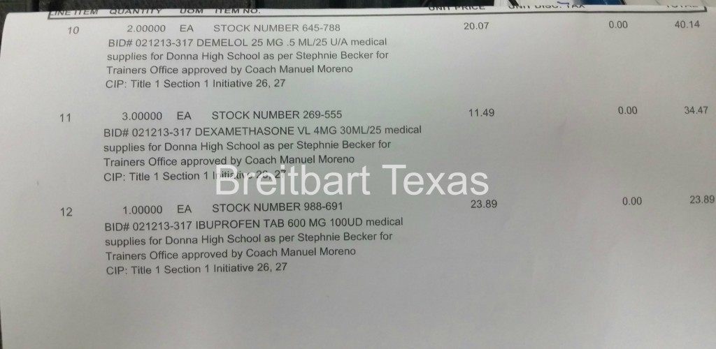 Leaked document pointing to the alleged purchase of controlled substances by Donna ISD