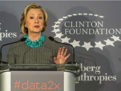 NEW YORK, NY - DECEMBER 15: Former U.S. Secretary of State and first lady Hillary Clinton speaks at a press conference announcing a new initiative between the Clinton Foundation , United Nations Foundation and Bloomberg Philanthropies, titled Data 2x on December 15, 2014 in New York City. Data 2x aims …