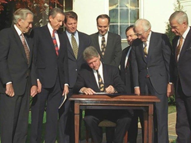 President Bill Clinton signed the Religious Freedom Restoration Act on the White House's South Lawn in 1993 to prevent laws from burdening a person's religious beliefs without a compelling justification.