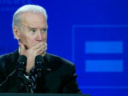 Vice President Joe Biden pauses while addressing the Human Rights Campaign Spring Equity Convention in Washington, Friday, March 6, 2015. Biden said the same human rights that African Americans fought for in Selma, Alabama, are at stake for gay rights activists today. Biden is drawing parallels between the civil rights …