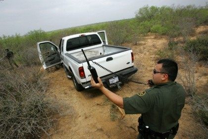 Border Patrol agent stands by stolen truck outside Laredo Texas