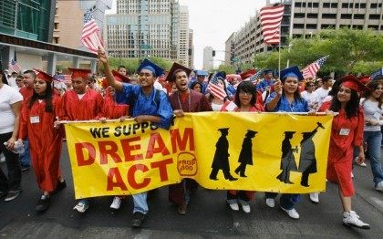 Students march in favor of immigration reform and the Dream Act through downtown Phoenix