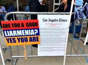 Liarmenia Sign at Genocide Protest Adelle Nazarian Breitbart News